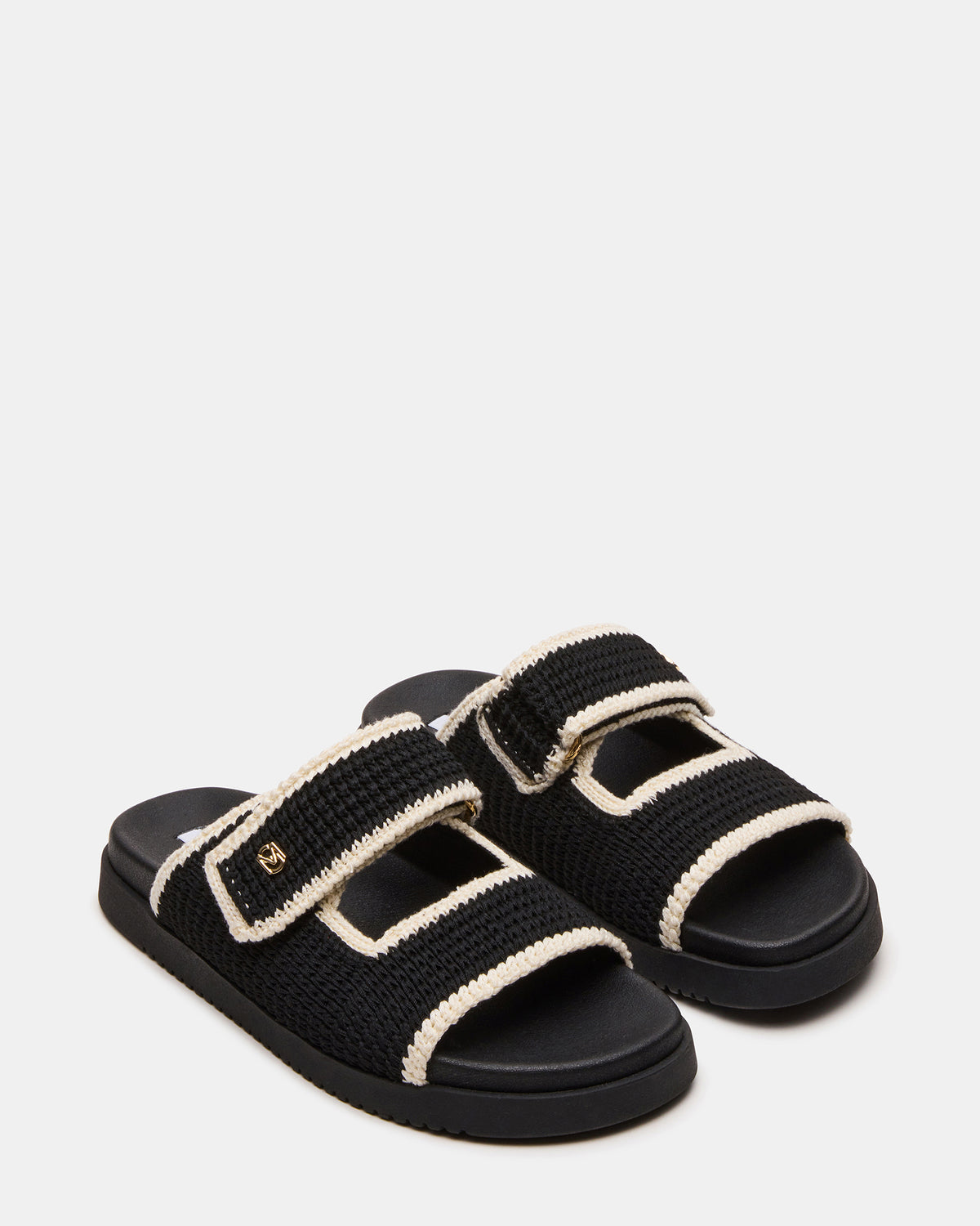 MAYSIE Black Multi Woven Flatform Footbed Slide Women's Sandal - Steve Madden
