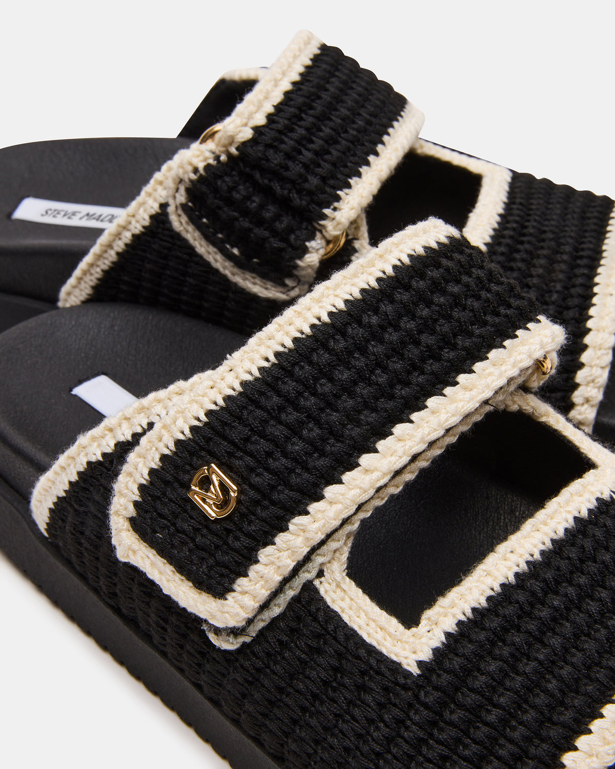 MAYSIE Black Multi Woven Flatform Footbed Slide Women's Sandal - Steve Madden