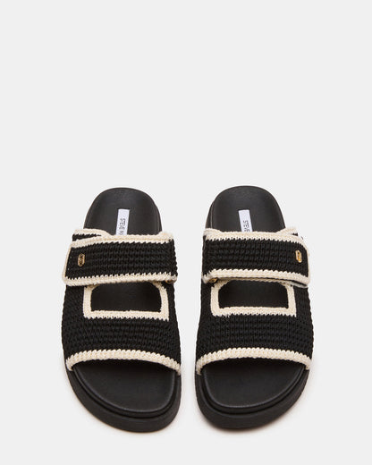 MAYSIE Black Multi Woven Flatform Footbed Slide Women's Sandal - Steve Madden