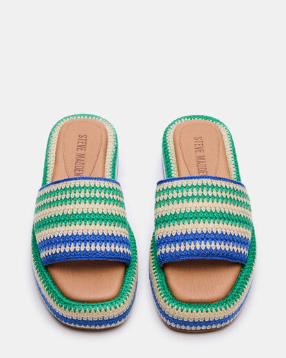 BEACHY Woven Green Multi Platform Slide Women's Sandal - Steve Madden