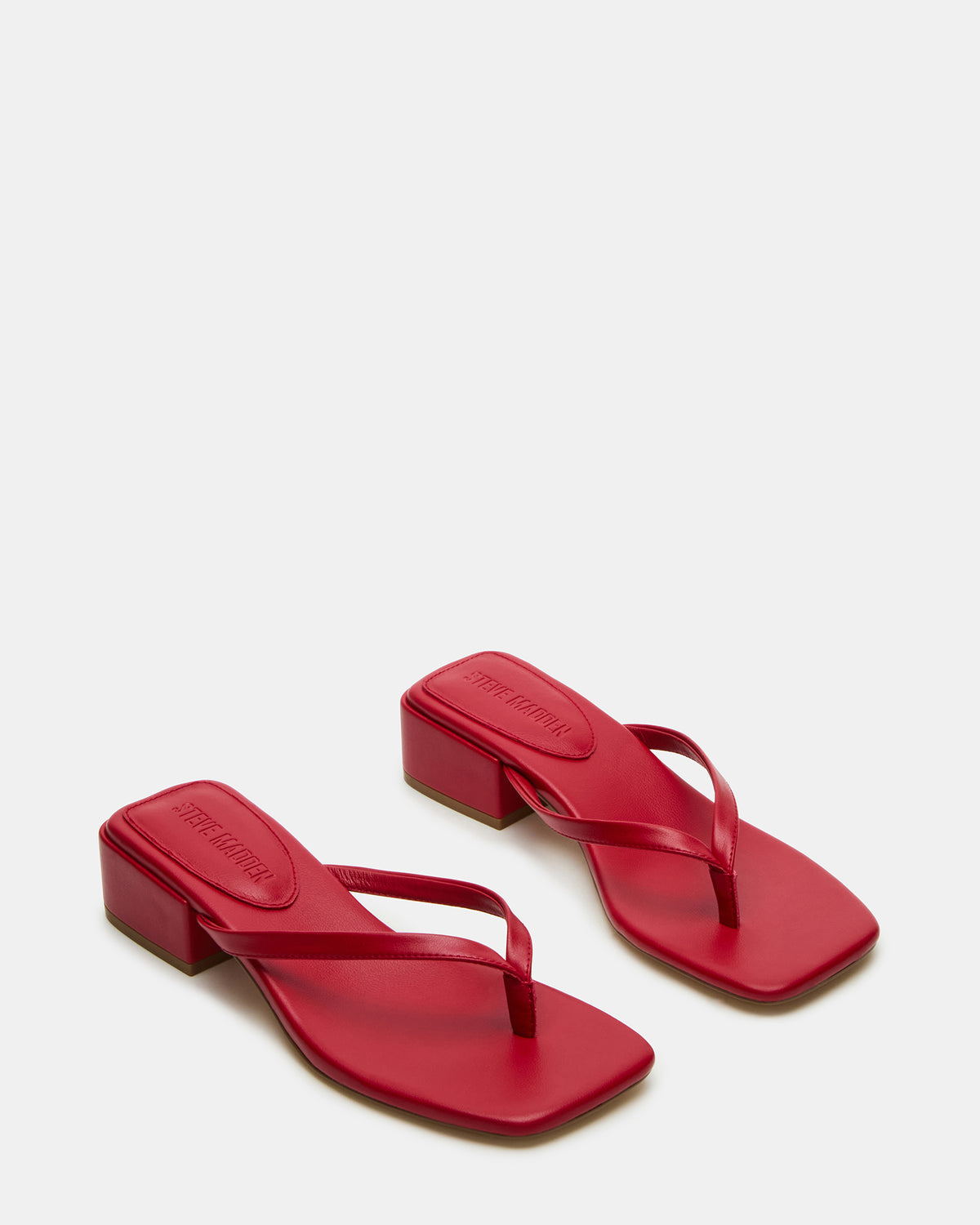 CARIBBEAN Red Square-Toe Mule Thong Women's Sandal - Steve Madden
