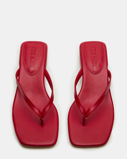 CARIBBEAN Red Square-Toe Mule Thong Women's Sandal - Steve Madden