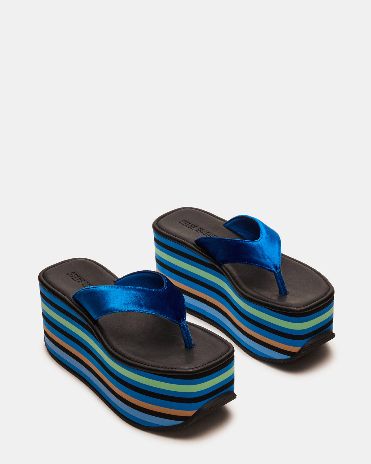 SEVILLA Blue Multi Thong Platform Chunky Flatform Square-Toe Women's Sandal - Steve Madden