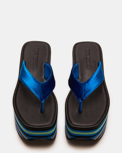 SEVILLA Blue Multi Thong Platform Chunky Flatform Square-Toe Women's Sandal - Steve Madden