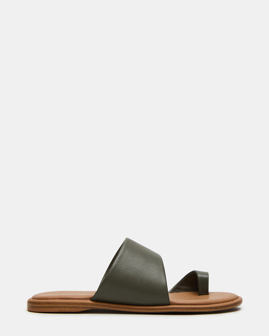 ZANI Olive Leather Women's Slide Sandal - Steve Madden