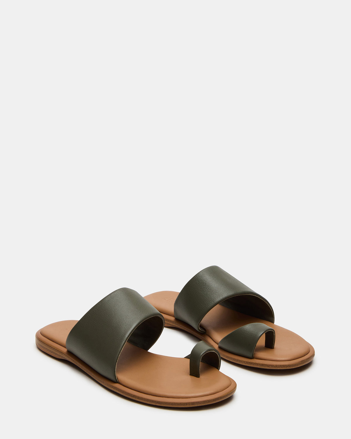 ZANI Olive Leather Women's Slide Sandal - Steve Madden