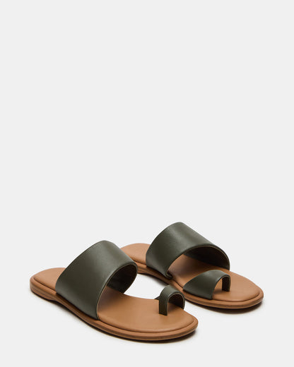 ZANI Olive Leather Women's Slide Sandal - Steve Madden