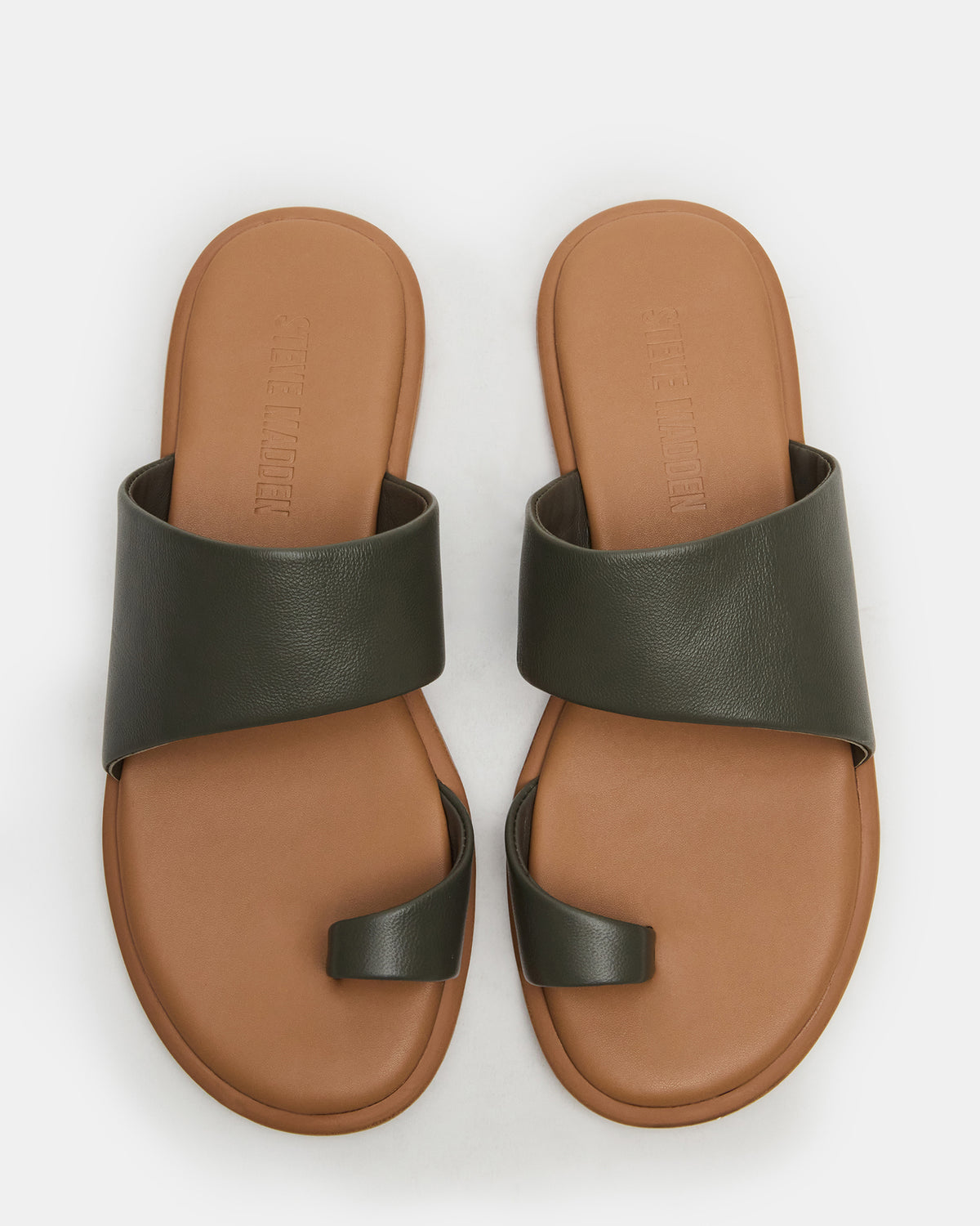ZANI Olive Leather Women's Slide Sandal - Steve Madden