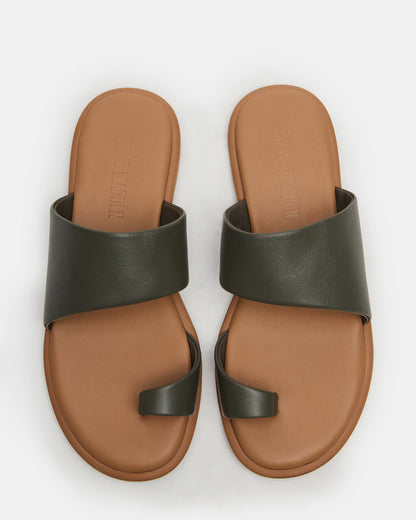 ZANI Olive Leather Women's Slide Sandal - Steve Madden