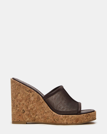 CRUZ Brown Square-Toe Platform Mesh Wedge Mule Women's Sandal - Steve Madden