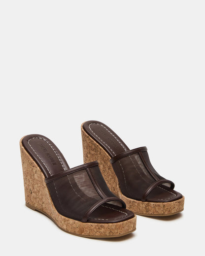 CRUZ Brown Square-Toe Platform Mesh Wedge Mule Women's Sandal - Steve Madden