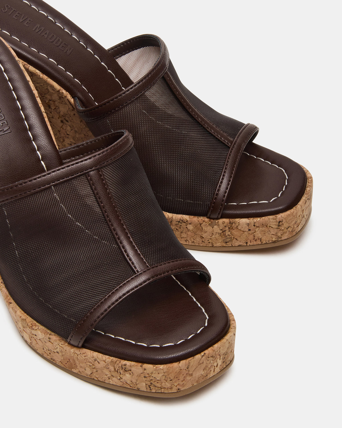 CRUZ Brown Square-Toe Platform Mesh Wedge Mule Women's Sandal - Steve Madden