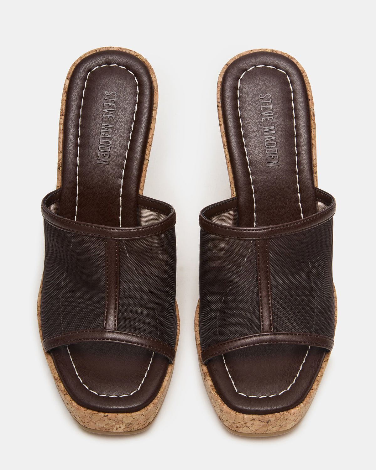 CRUZ Brown Square-Toe Platform Mesh Wedge Mule Women's Sandal - Steve Madden