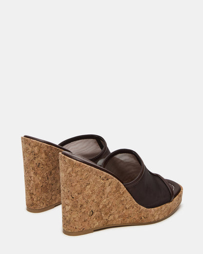 CRUZ Brown Square-Toe Platform Mesh Wedge Mule Women's Sandal - Steve Madden