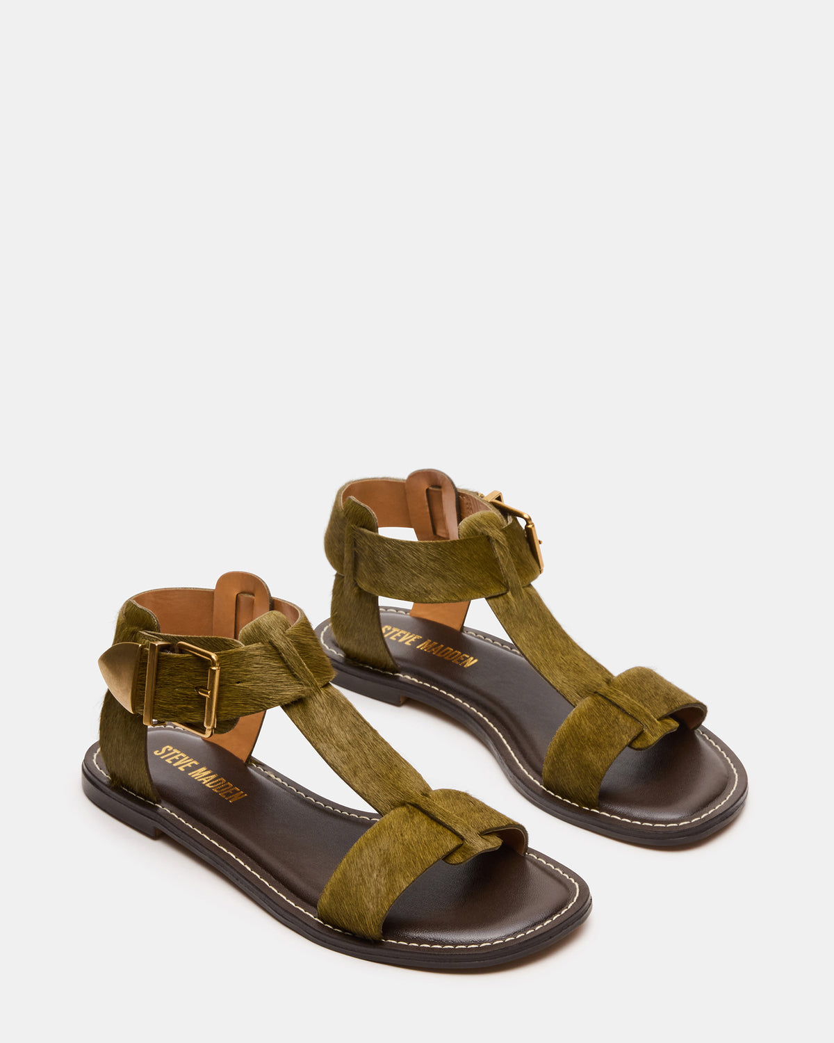 BRAZINN Olive Strappy Flat Sandal Women's Sandal - Steve Madden