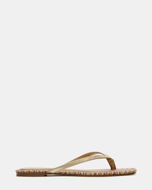MARELLA Gold Leather Women's Thong Square-Toe Sandal - Steve Madden
