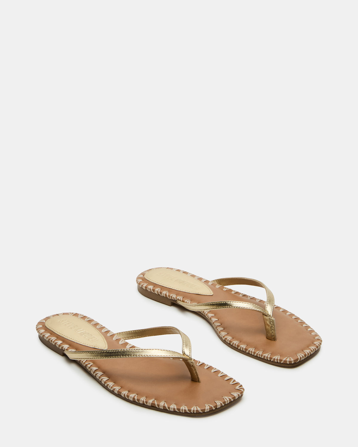 MARELLA Gold Leather Women's Thong Square-Toe Sandal - Steve Madden
