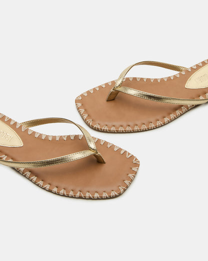 MARELLA Gold Leather Women's Thong Square-Toe Sandal - Steve Madden