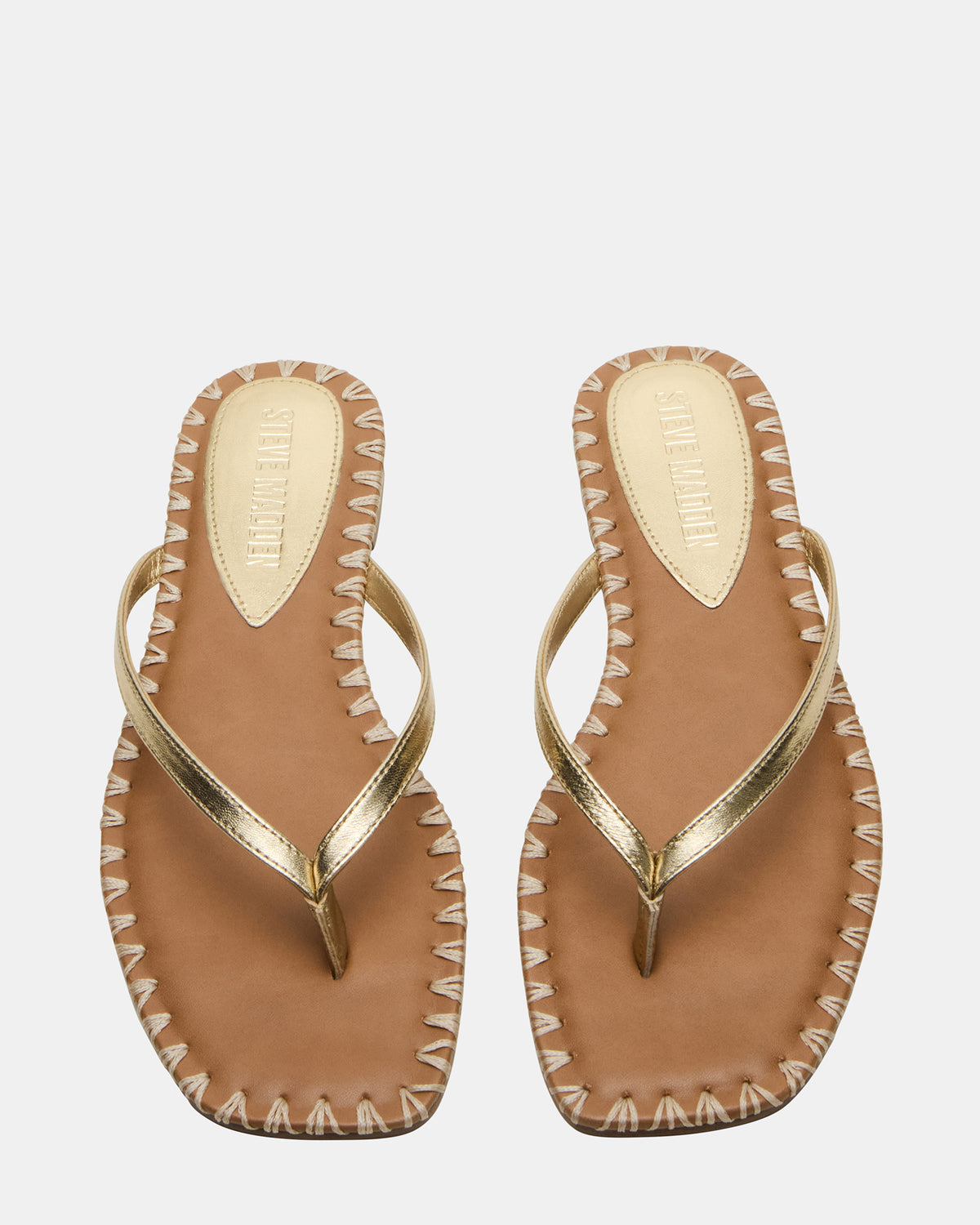 MARELLA Gold Leather Women's Thong Square-Toe Sandal - Steve Madden
