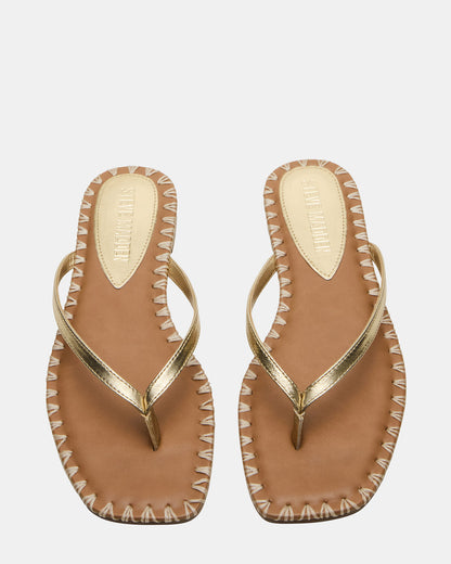 MARELLA Gold Leather Women's Thong Square-Toe Sandal - Steve Madden