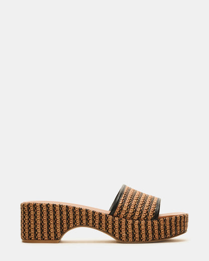 COSIMA Black/Beige Platform Raffia Slide Women's Sandal - Steve Madden