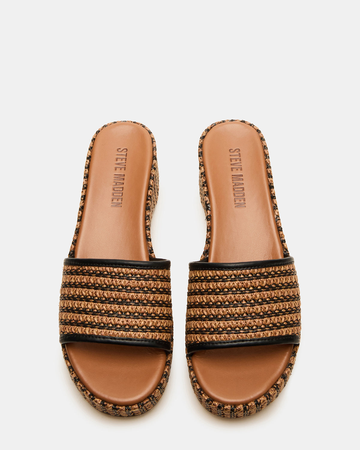 COSIMA Black/Beige Platform Raffia Slide Women's Sandal - Steve Madden