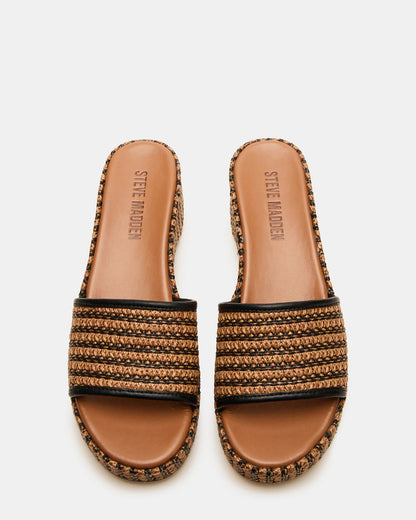 COSIMA Black/Beige Platform Raffia Slide Women's Sandal - Steve Madden