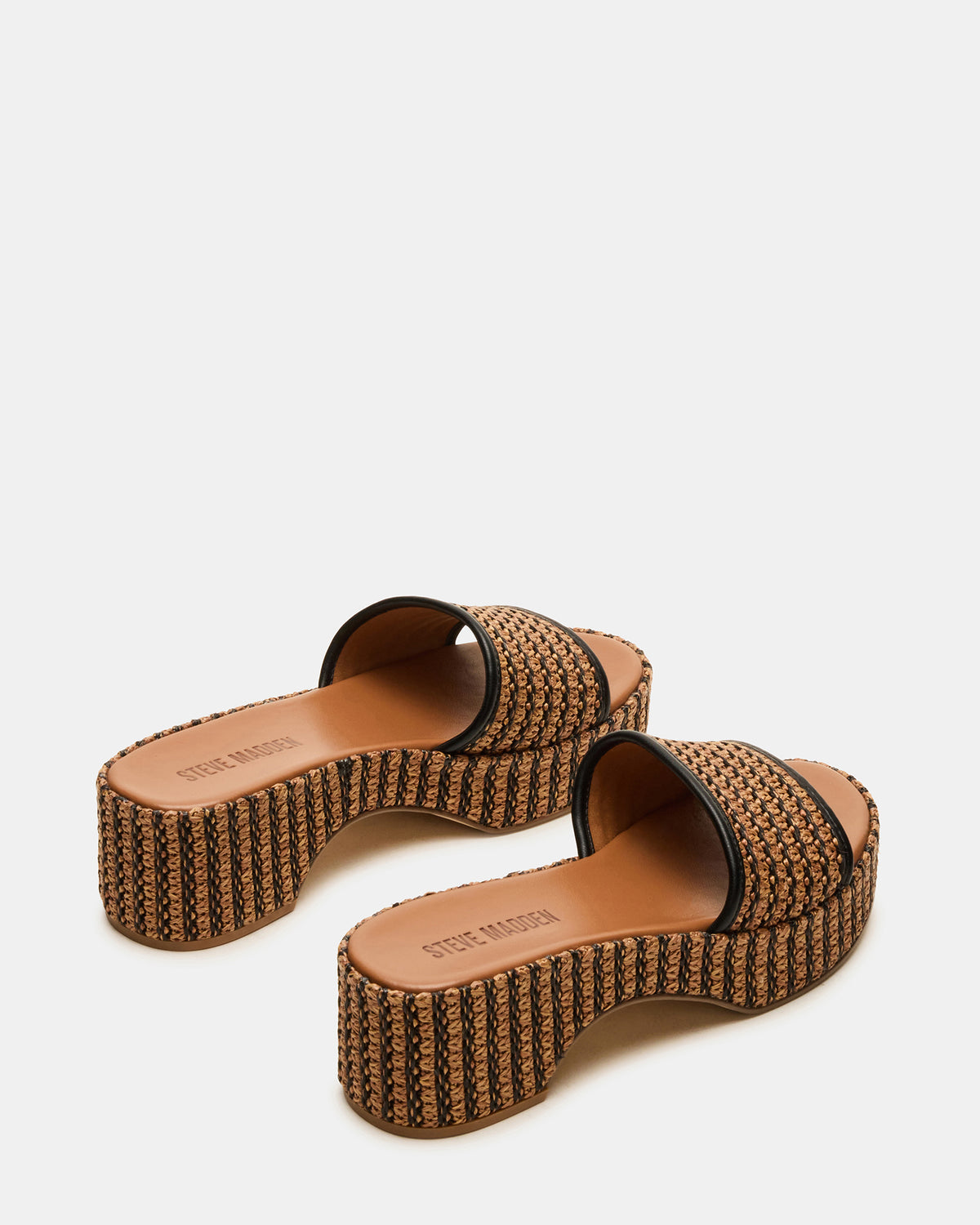 COSIMA Black/Beige Platform Raffia Slide Women's Sandal - Steve Madden