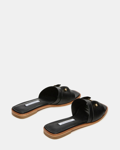 HASTEN Black Leather Gold Detail Slide Women's Sandal - Steve Madden