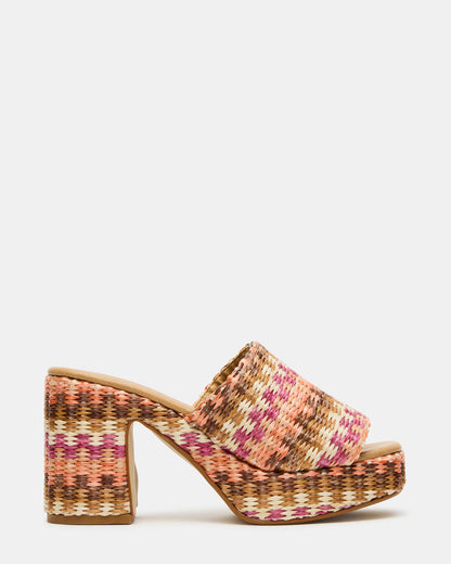 KOLA Pink Raffia Platform Square-Toe Block Heel Mule Women's Sandal - Steve Madden