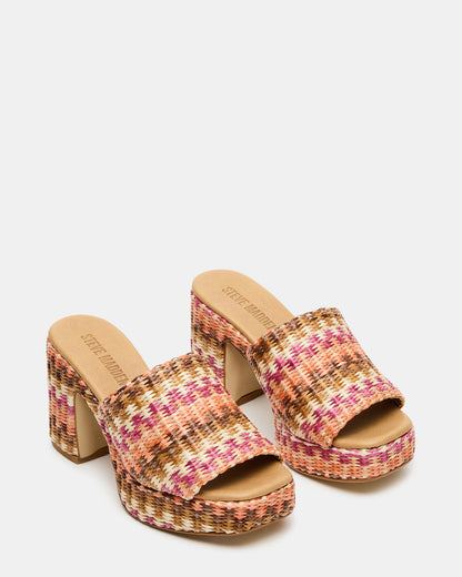 KOLA Pink Raffia Platform Square-Toe Block Heel Mule Women's Sandal - Steve Madden