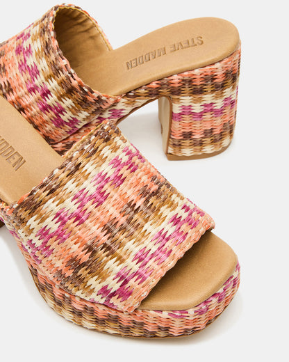 KOLA Pink Raffia Platform Square-Toe Block Heel Mule Women's Sandal - Steve Madden