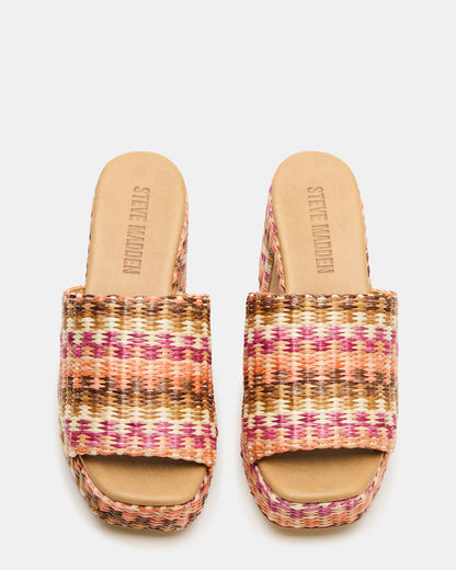 KOLA Pink Raffia Platform Square-Toe Block Heel Mule Women's Sandal - Steve Madden