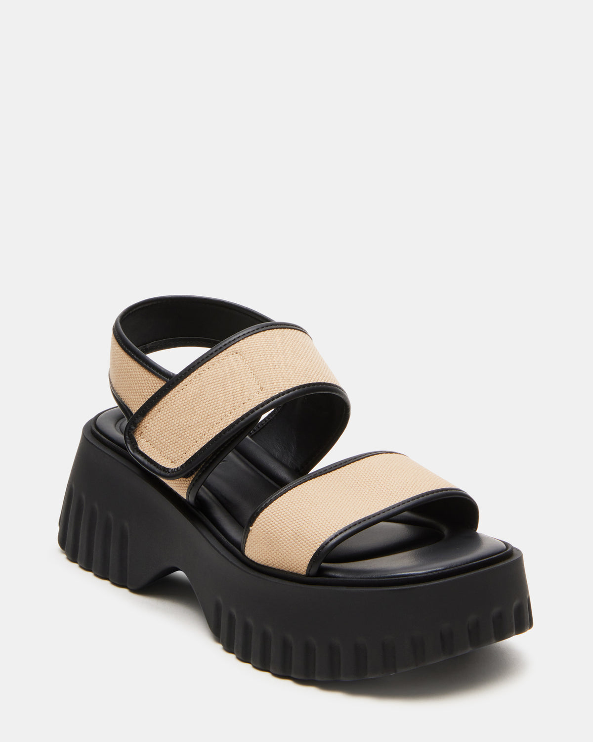 GROVER Black/Tan Women's Square-Toe Platform Sandal - Steve Madden