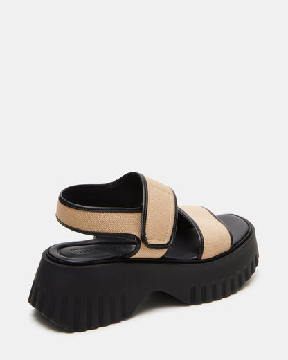 GROVER Black/Tan Women's Square-Toe Platform Sandal - Steve Madden