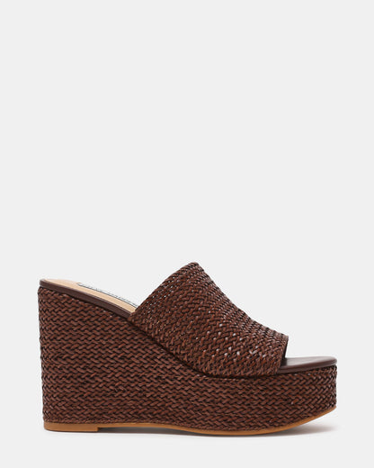 CASSI Brown Platform Raffia Wedge Women's Sandal - Steve Madden