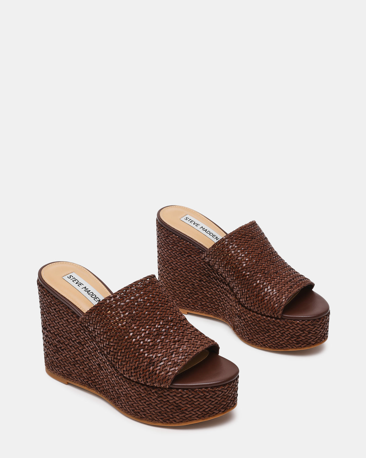 CASSI Brown Platform Raffia Wedge Women's Sandal - Steve Madden