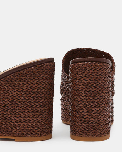 CASSI Brown Platform Raffia Wedge Women's Sandal - Steve Madden
