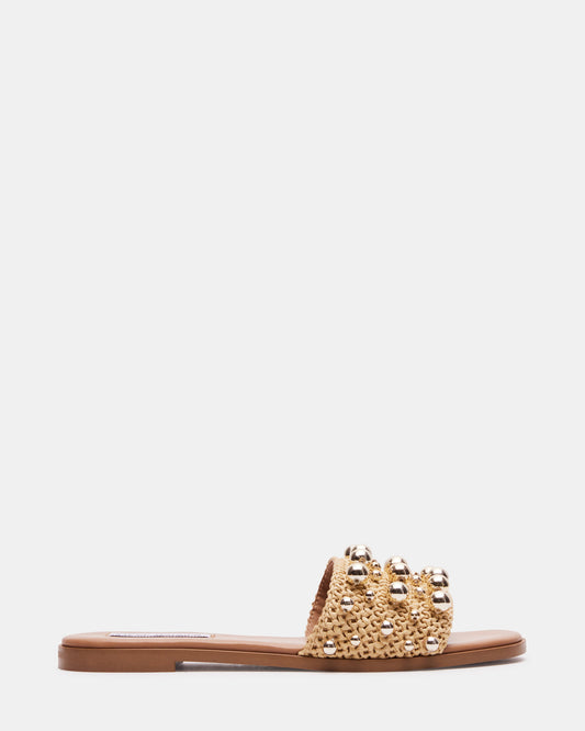 KEELY Natural Raffia Women's Studded Slides - Steve Madden