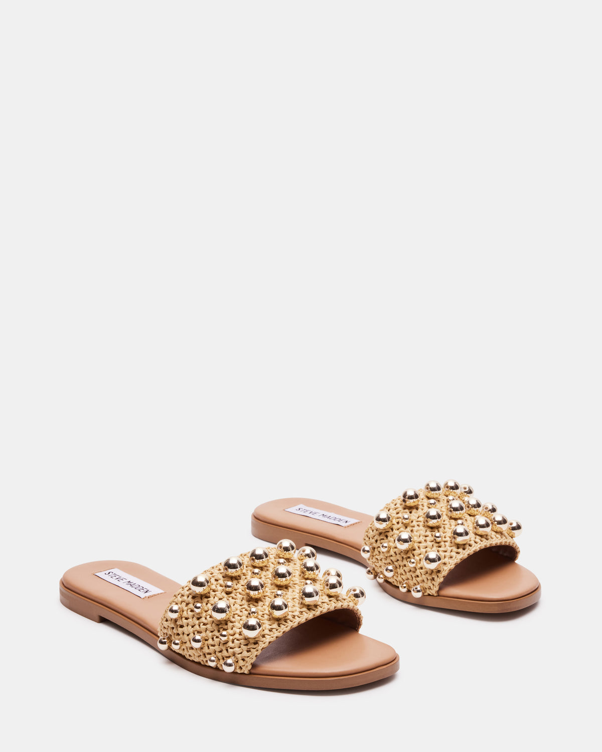 KEELY Natural Raffia Women's Studded Slides - Steve Madden