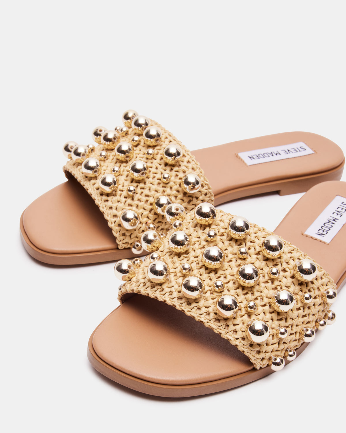 KEELY Natural Raffia Women's Studded Slides - Steve Madden