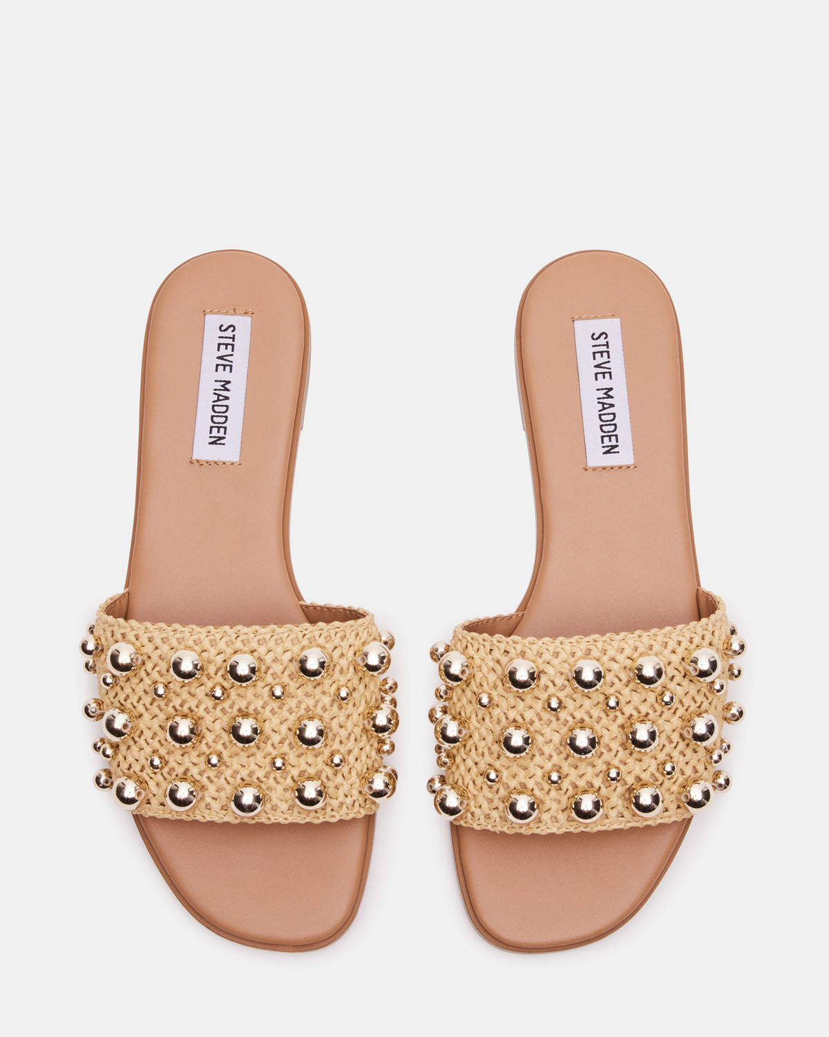 KEELY Natural Raffia Women's Studded Slides - Steve Madden