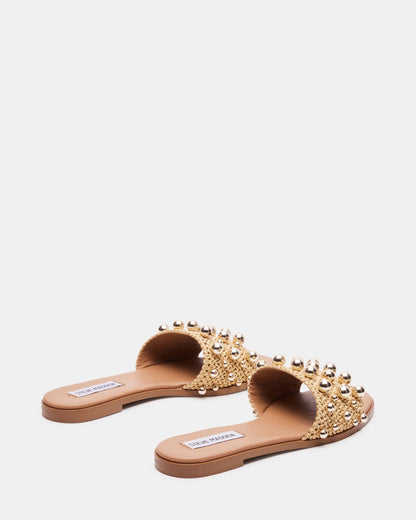 KEELY Natural Raffia Women's Studded Slides - Steve Madden