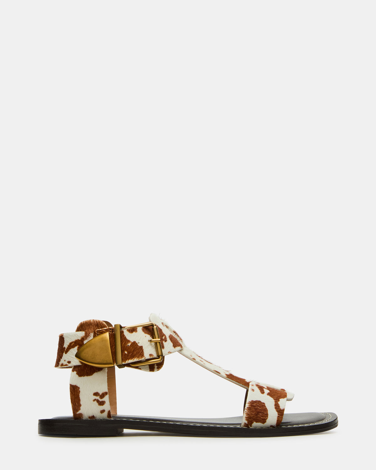 BRAZINN Brown Cow Print Strappy Flat Sandal Women's Sandal - Steve Madden