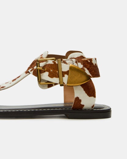 BRAZINN Brown Cow Print Strappy Flat Sandal Women's Sandal - Steve Madden