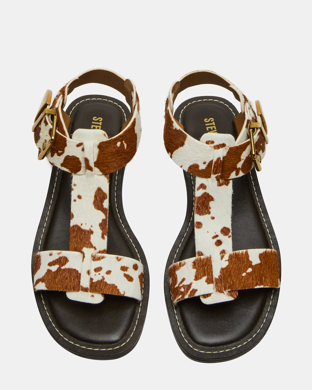 BRAZINN Brown Cow Print Strappy Flat Sandal Women's Sandal - Steve Madden