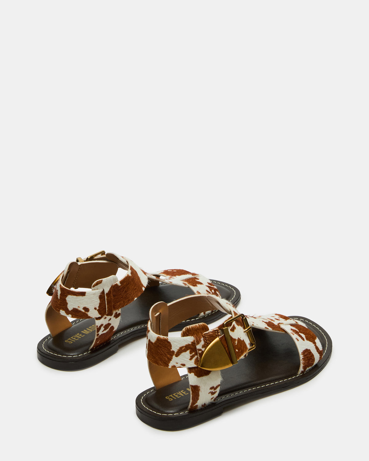 BRAZINN Brown Cow Print Strappy Flat Sandal Women's Sandal - Steve Madden