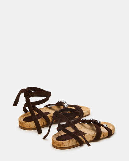 KELSO Brown Suede Flatform Strappy Studded Women's Sandal - Steve Madden