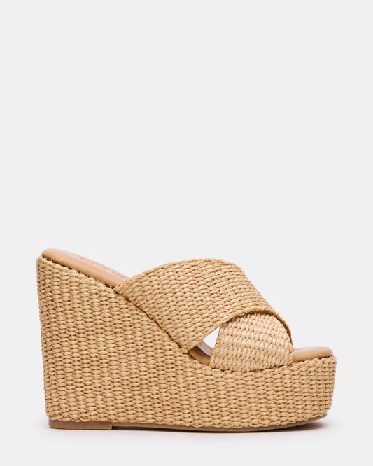 CERCEI Natural Raffia Platform Square-Toe Wedge Women's Sandal - Steve Madden