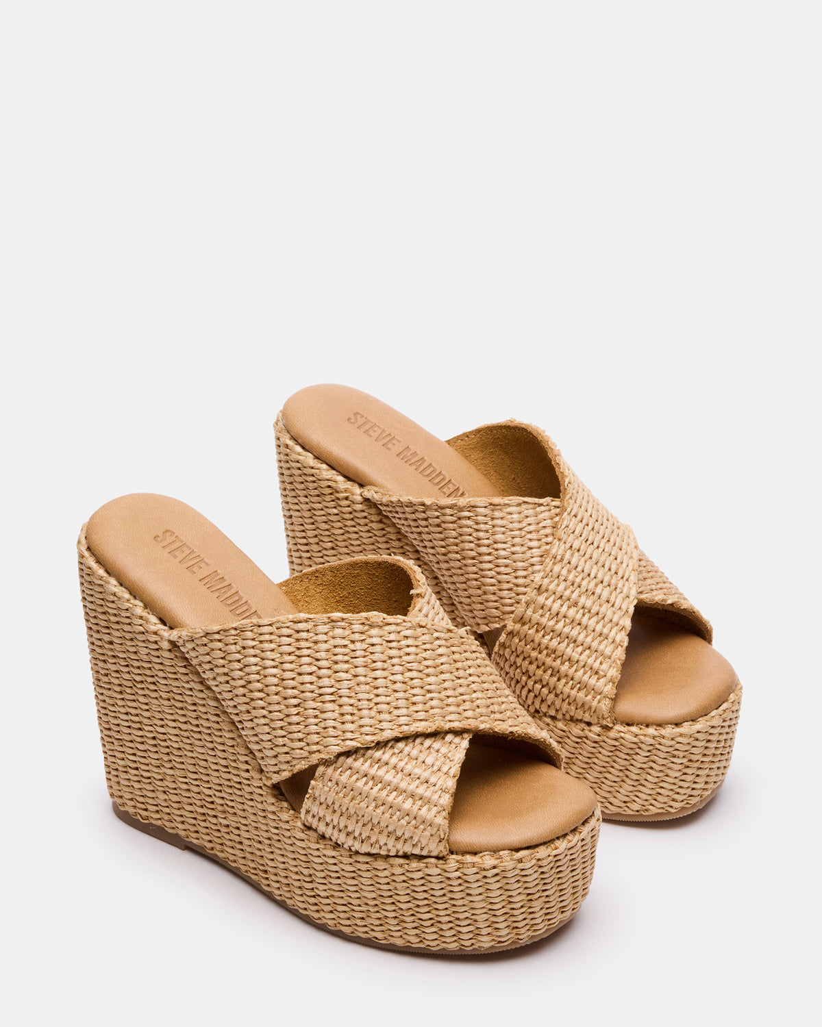 CERCEI Natural Raffia Platform Square-Toe Wedge Women's Sandal - Steve Madden
